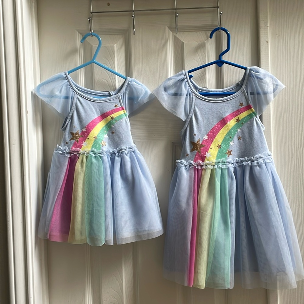 Sister set Cat and Jack NWOT 12 month and 3T rainbow dress